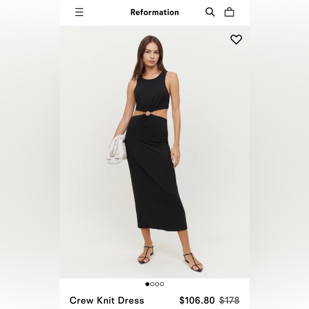 Reformation Crew Knit Dress, Black, Size 8